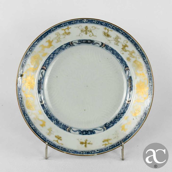 Par  Pratos China decoração bianco sopra bianco, Qianlong séc XVIII n2