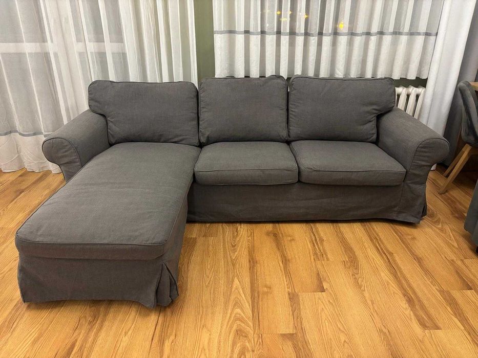 IKEA EKTORP Sofa 3-osobowa z szezlongiem, Hakebo ciemnoszary