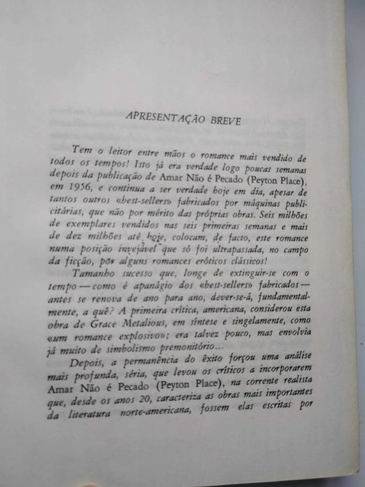 "Amar não é pecado", de Grace Metalious