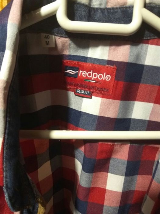 Koszula chłopięca/męska, M/40, jeans, krata, skóra