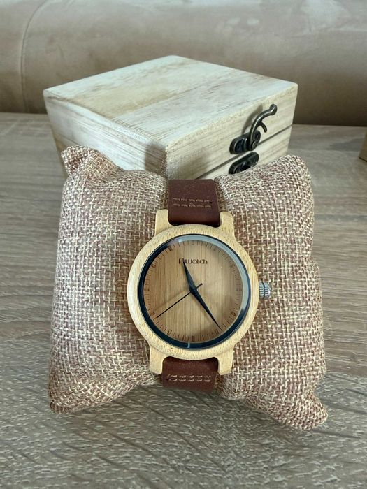 NOWY Zegarek Drewniany NIWATCH Bambus Skóra Naturalna Boho Prezent