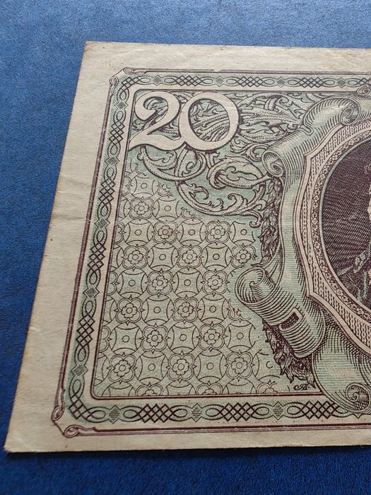 Banknot 20 Marek Polskich z 1919 r. Piękny!!