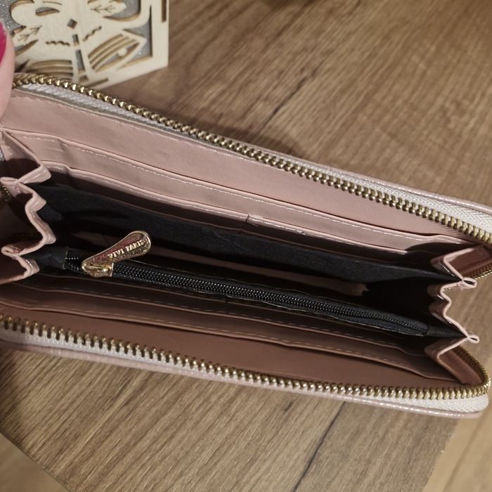 Portfel damski pudrowy róż zamek złoty zamek