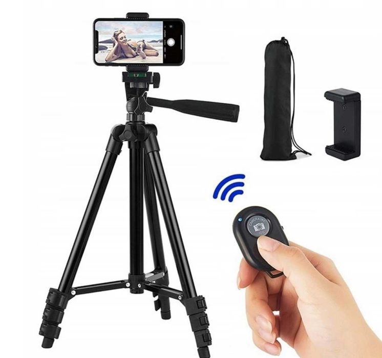 STATYW TRIPOD na telefon aparat regulowany uchwyt + PILOT BLUETOOTH