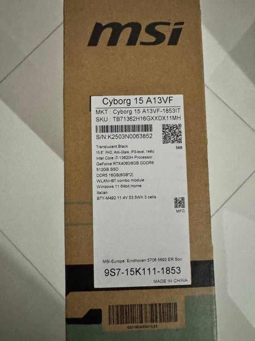 Laptop MSI Cyborg 15 A13VF i7-13620H / 16 GB / 512 GB /RTX 4060/144 Hz