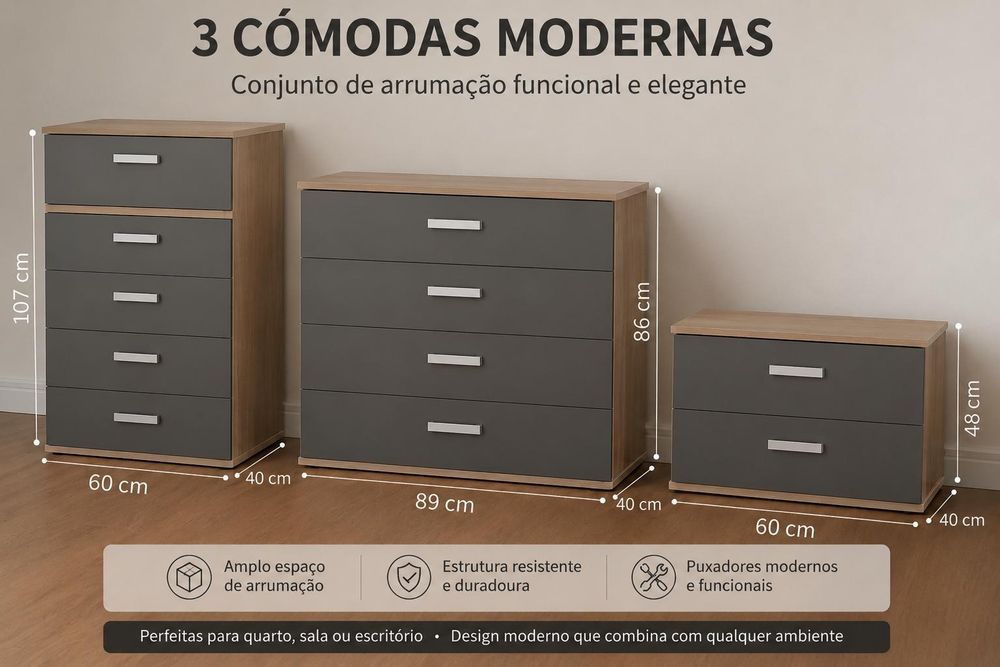 Conjunto 3 cómodas imperdíveis