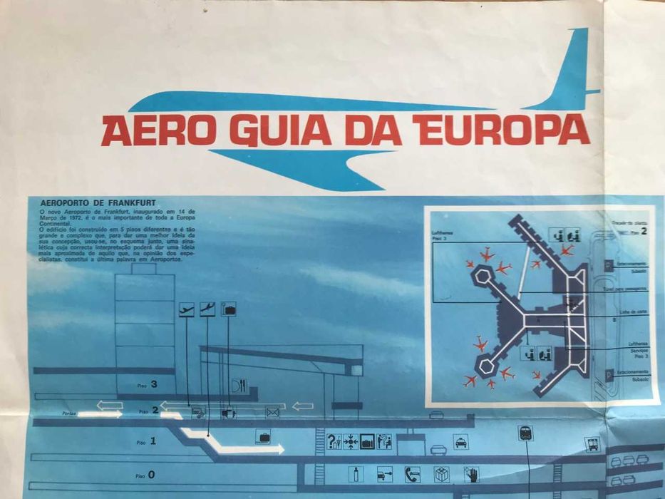 Mapa Aero guia da Europa antigo vintage anos 70 gelados Olá