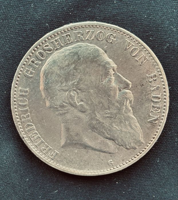 Срібна монета 5 марок 1904 року Баден