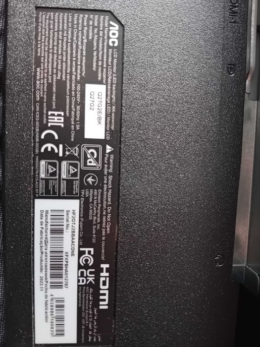 Monitor LED AOC 27 cali