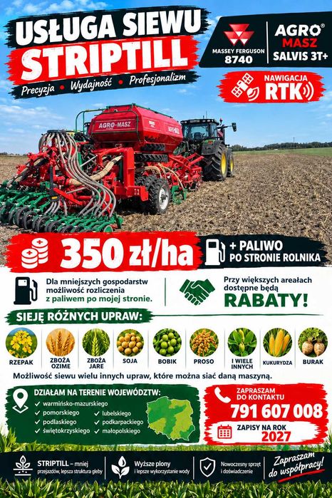 Oferuję profesjonalne usługi siewu metodą STRIP-TILL