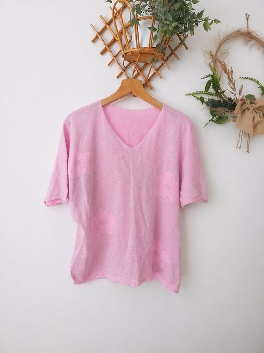 Luźna różowa bluzka błyszcząca kwiaty overeize XL