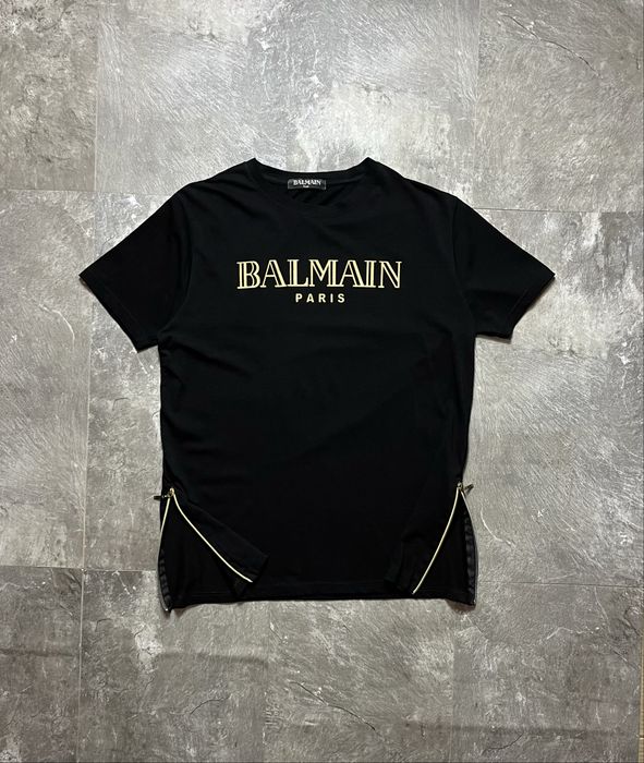 Футболка balmain балмеін чоловіча оригінал ideal чорна золотий лого м