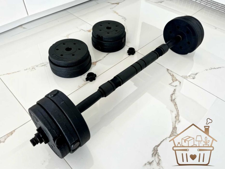 Zestaw 30kg - 2w1 - Hantle hantelki regulowane + Sztanga - 15kg x2 bitumiczne