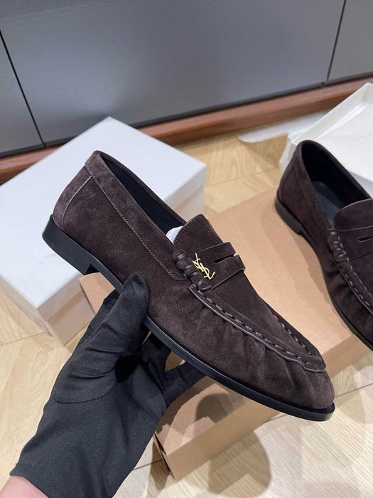 Коричневые лоферы Saint Laurent Le Loafer YSL коричневі лофери замшеві