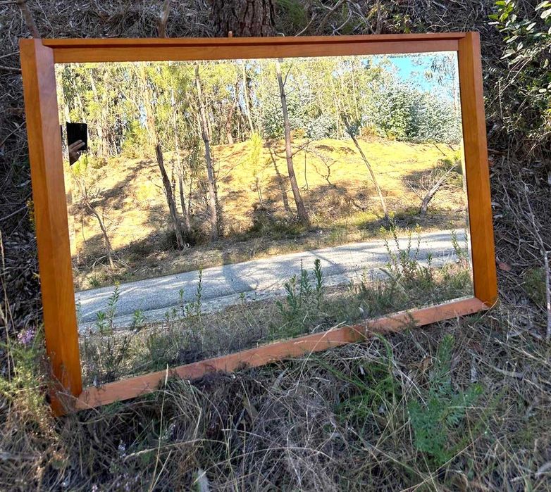 Espelho biselado com moldura em faia, medidas 164X110 cm