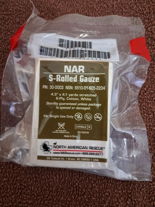 Бинт для тампонади NAR  S-Rolleed Gauze військові аптечки