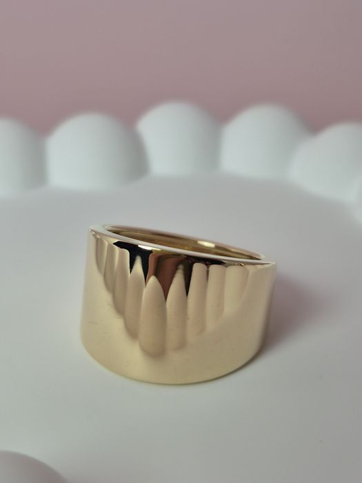 Złoty pierścionek szeroki blaszka gładki sygnet p. 585 r. 14