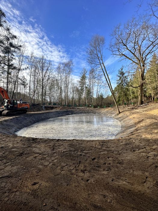Kopanie stawów, pogłębianie, roboty ziemne, koparka LONG, rozbiórki
