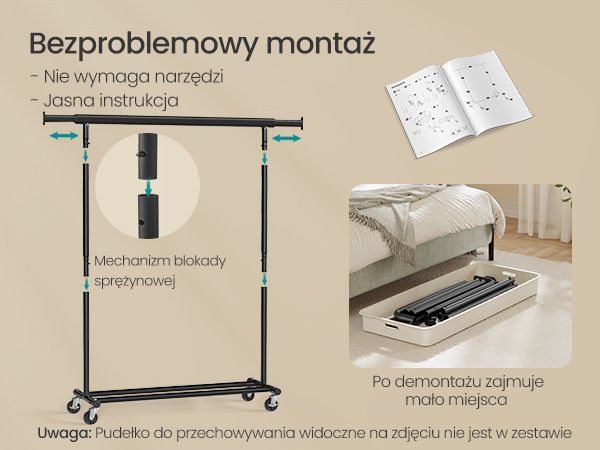 Wieszak na ubrania - rozszerzany Songmics 92-132 cm