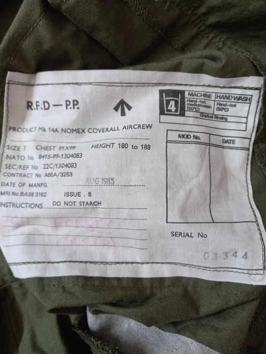 Британский лётный негорючий комбинезон Aircrew Nomex MK14A