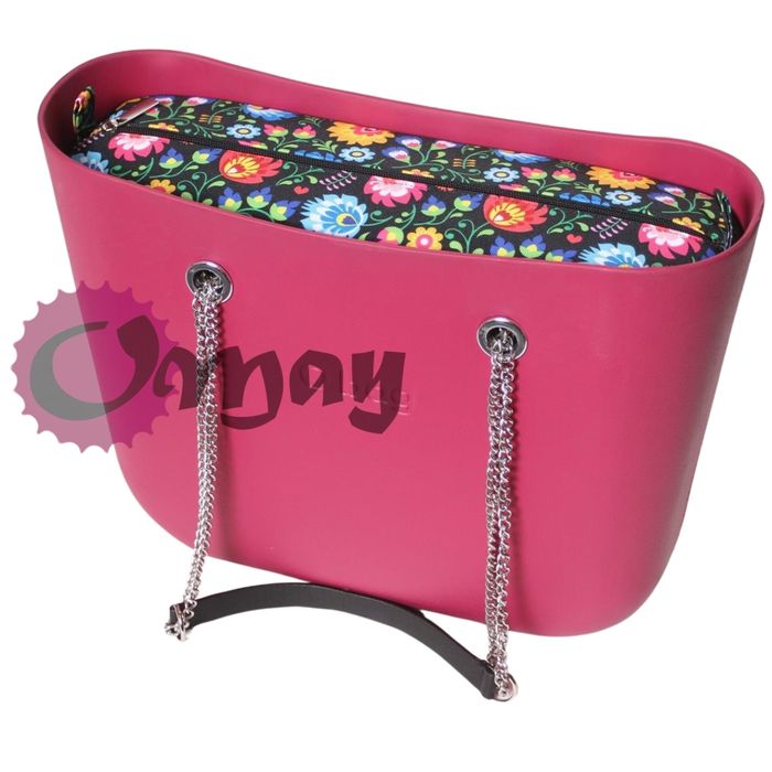 Czarny organizer do OBAG STANDARD folk kwiaty 2 kieszenie wkład OMAY