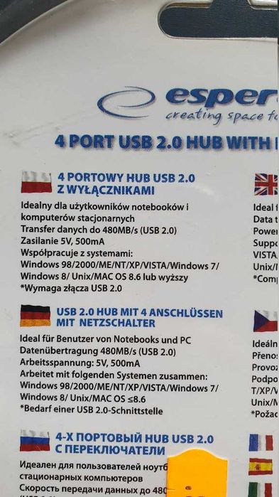 Replikator, hub USB 4 porty w wyłącznikami
