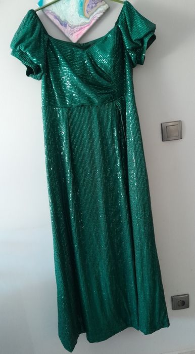 2w1 mini/maxi suknia cekinowa zieleń ekskluzv