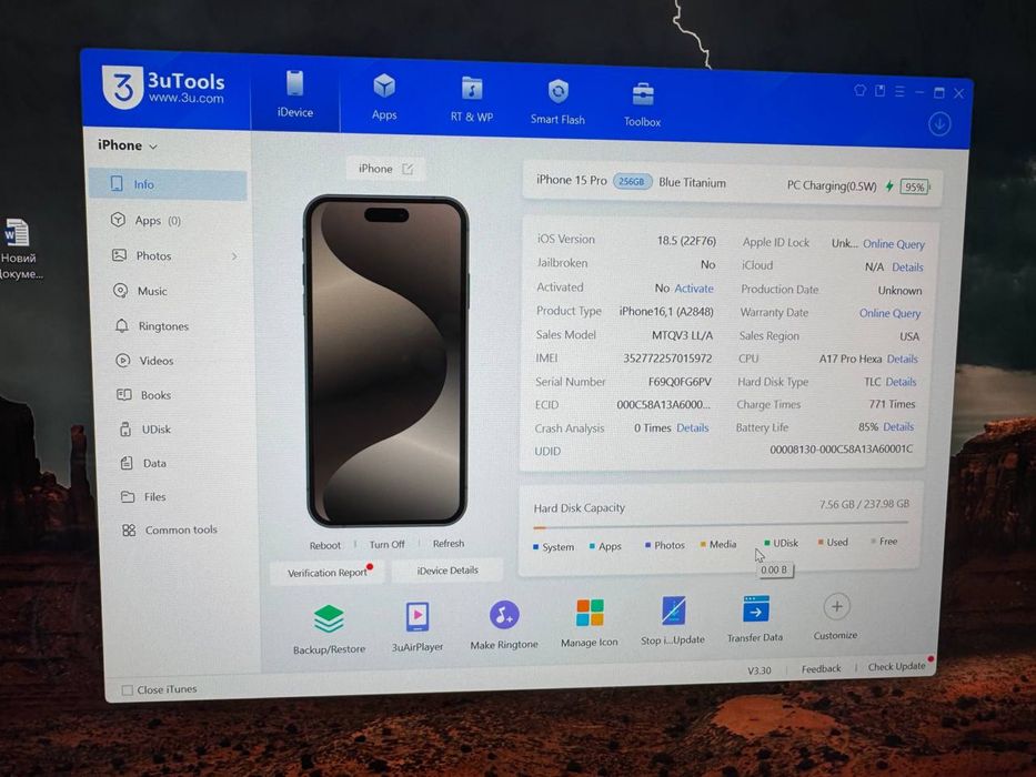 Iphone 15 pro/256GB/Navy Blue/E-SIM/NERLOCK