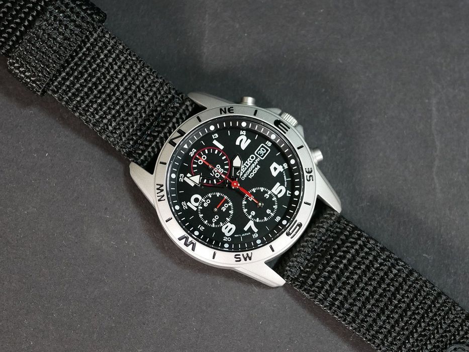 Seiko SND399Р Black з хронографом, нейлоновий ремінець