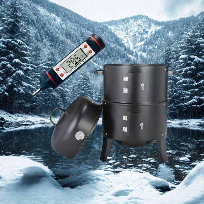 Wędzarnia 3w1 Plenerowa Grill Ruszt Ognisko Camping Kulig + Termometr