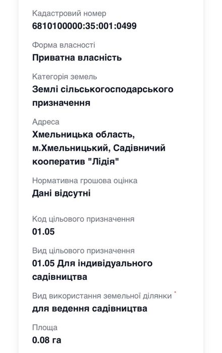 Продаж ділянки Дубове мастив Лідія