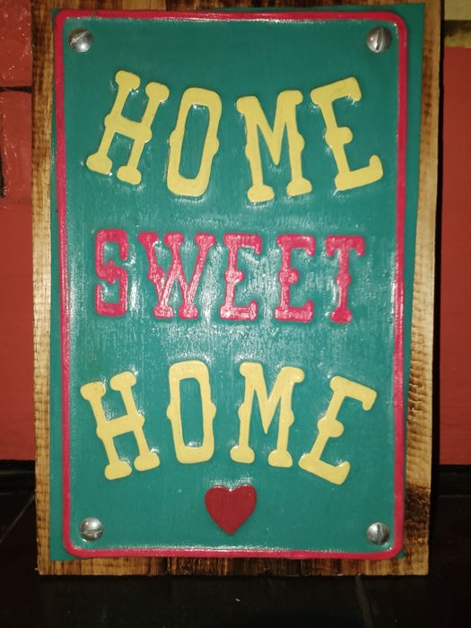 Tabliczka drewno metal Home sweet home.