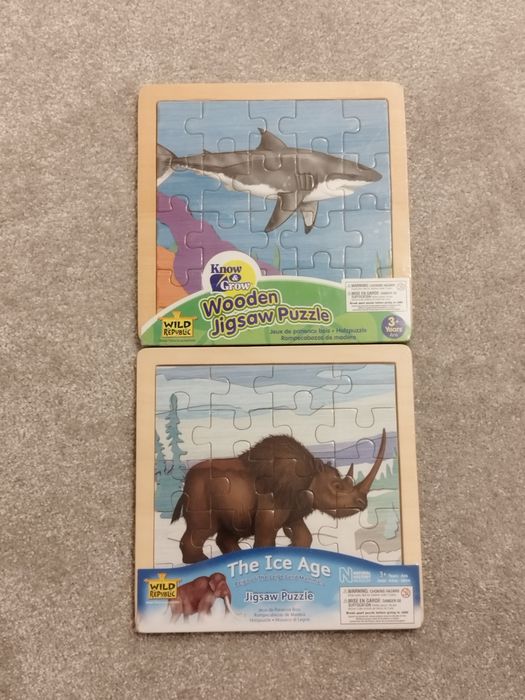 Zestaw dwóch drewnianych puzzli rekin i mamit
W z