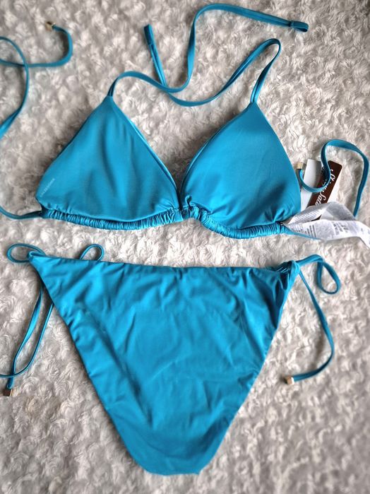 Calzedonia L 85B/80C/75D shiny satin emerald blue turkusowy śliczny