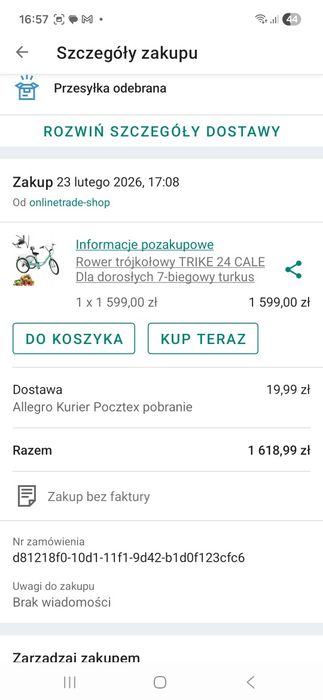 Turkusowy rower trójkołowy