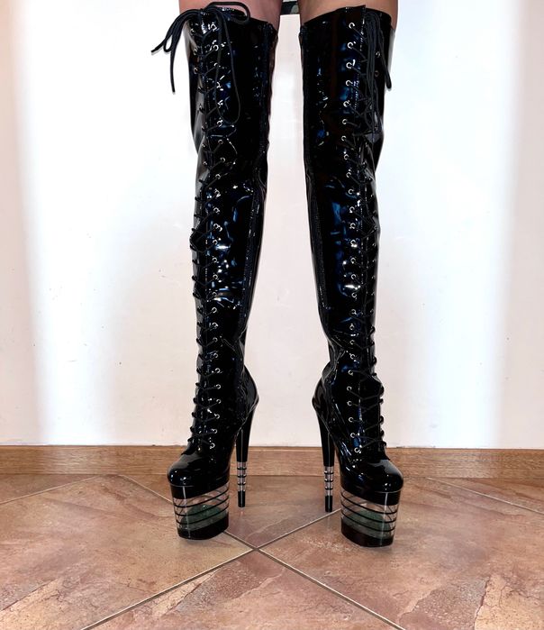 16/ OD RĘKI 44 Kozaki lakier czarne kozaczki 20 cm gogo Trans Cross