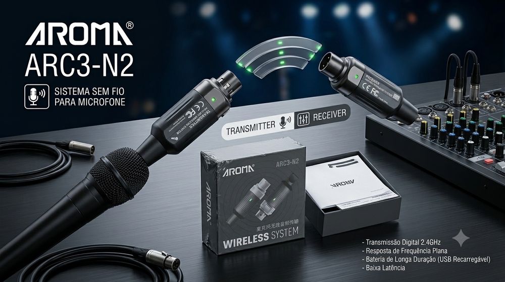 Sistema Wireless para Microfone Aroma ARC3-N2 XLR – Novo(Excelente Qualidade/Preço)