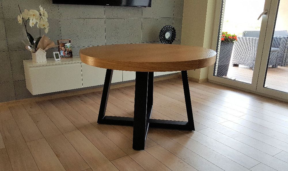 Nowoczesny stół dębowy okrągły rozkładany Loft 1  Dostępny od ręki !!!