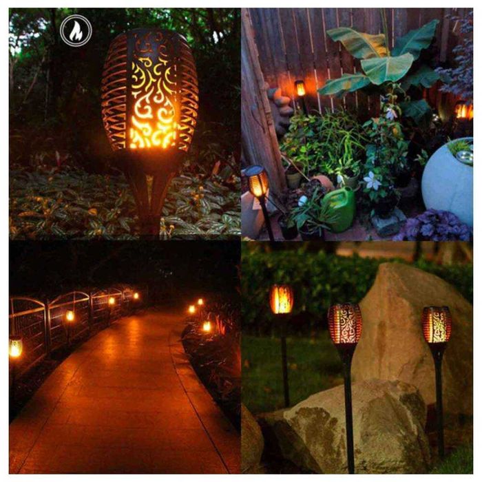 DUŻA Lampa 78 cm Solarna ogrodowa POCHODNIA - efekt PŁOMIENIA, 96 LED