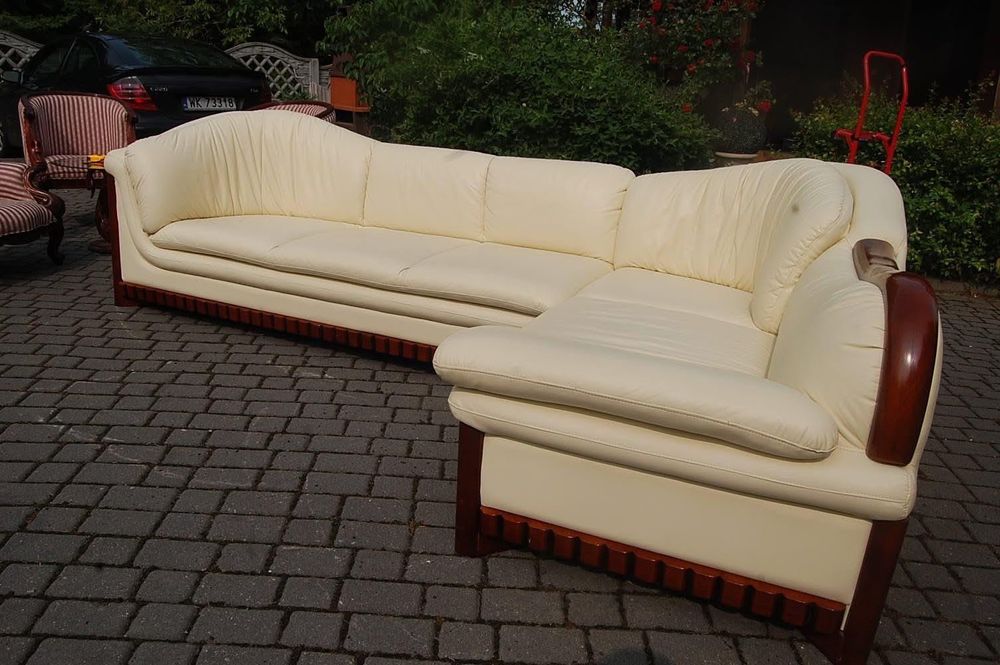 Kanapy komplet ecru skóra