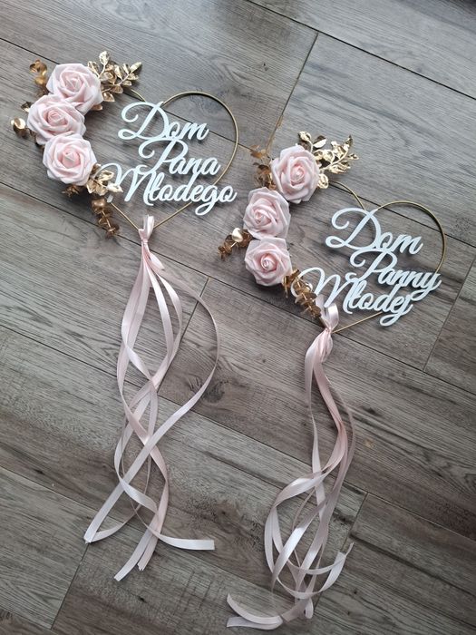 Złote serca ślubne zawieszki na drzwi