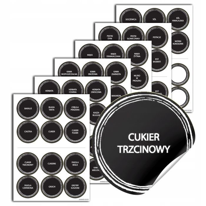 NAKLEJKI kuchenne 72 szt czarne samoprzylepne 60mm