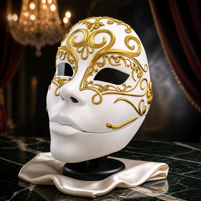 Luksusowa Maska Wenecka - Biało-złota. Bal Maskowy Karnawał Halloween