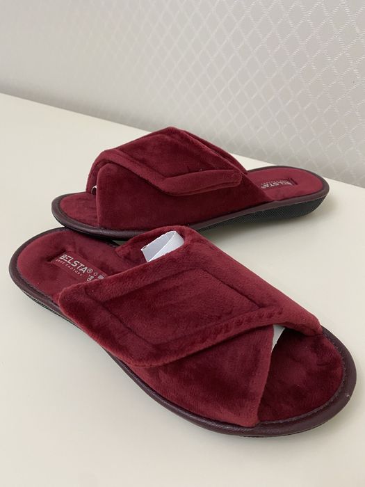 Жіночі тапочки велюр Белста,на липучці 37-41 бордо,червоні та бежеві