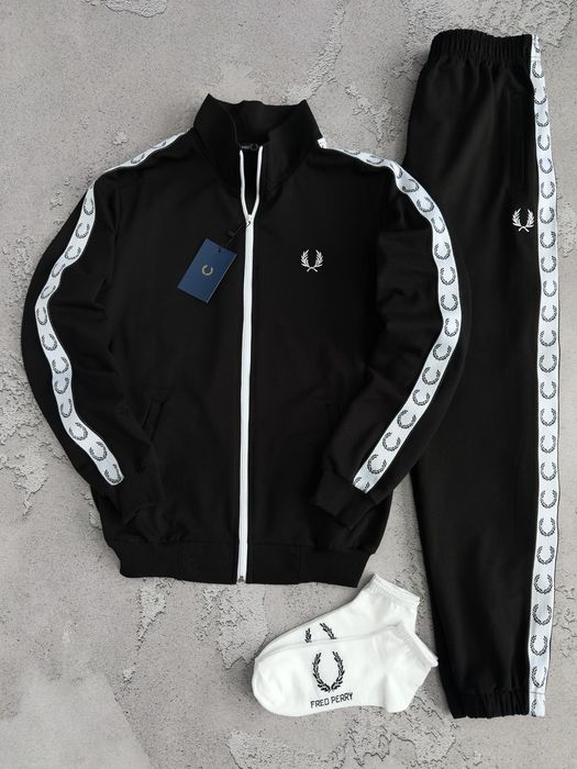 Костюм Спортивний Чоловічий Чорний FRED PERRY Black! Спортивный Костюм Чёрный! Костюм Кофта Чёрная + Черные Штаны! Материал Двухнитка! Размеры S-XXL!