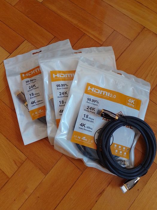 Kabel HDMI 4K/złocone wtyki. 3 metry! Cena.