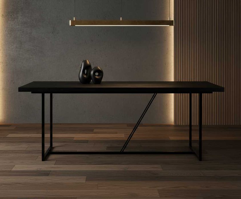 Stół dębowy palony CZARNY LORD | Lite drewno dębowe