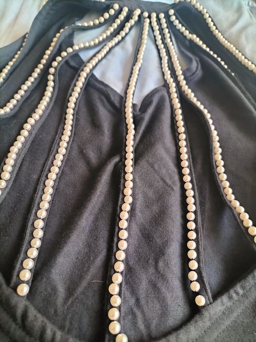 Vestido M/L juto algodão pérolas nas costas
