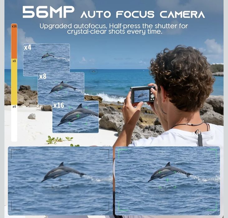 Цифрова 4К камера, 56 Мп,зум ×16, sd карта 32 Гб, автофокус, спалах.