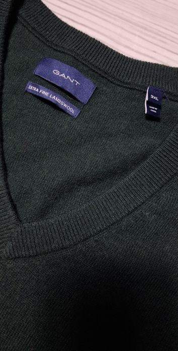 Gant Extra Fine Lambswool sweterek męski, v-neck, w serek logo premium